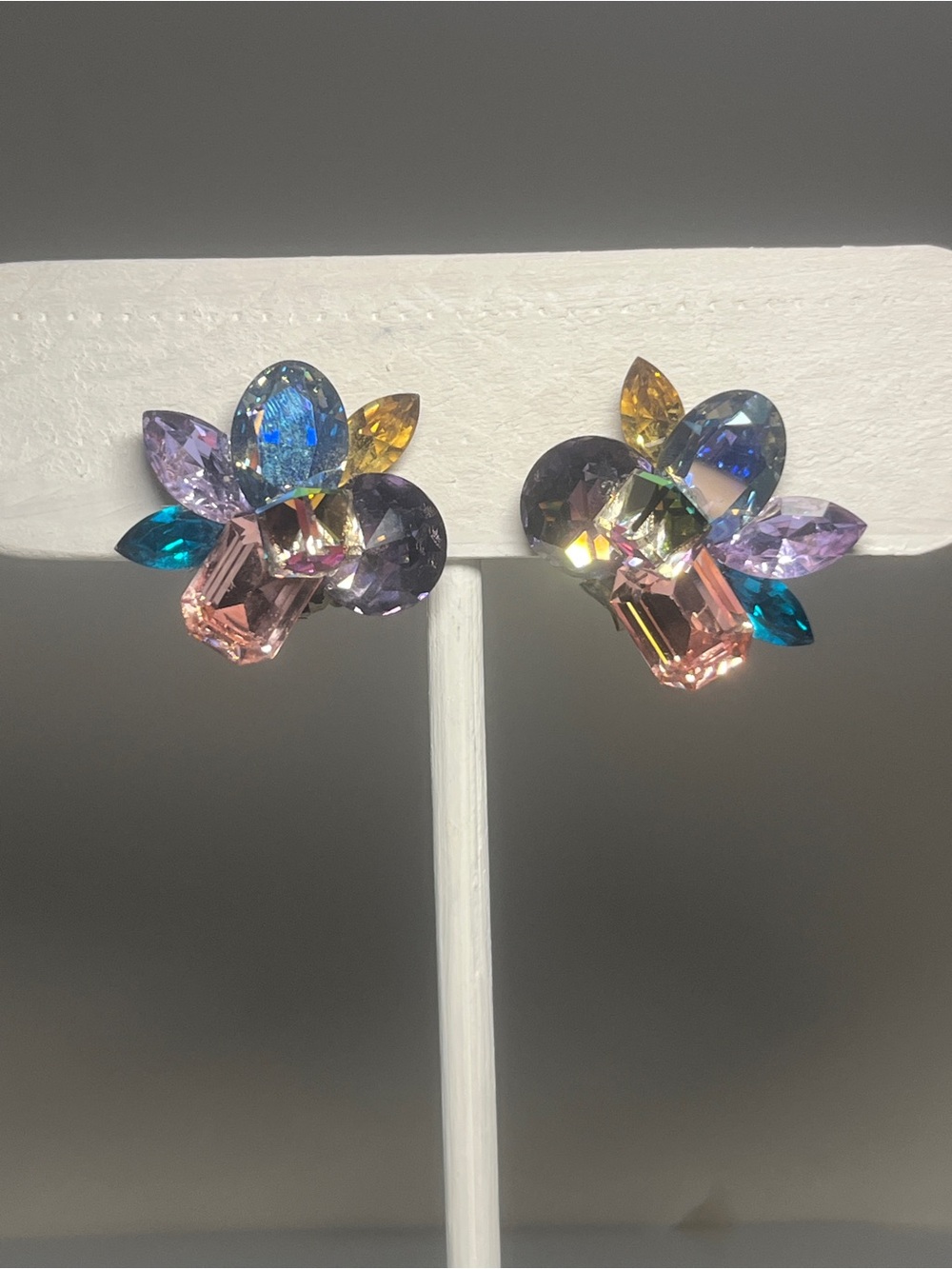 Vintage 1980s Colorful Rhinestones Statement Clip On Earrings